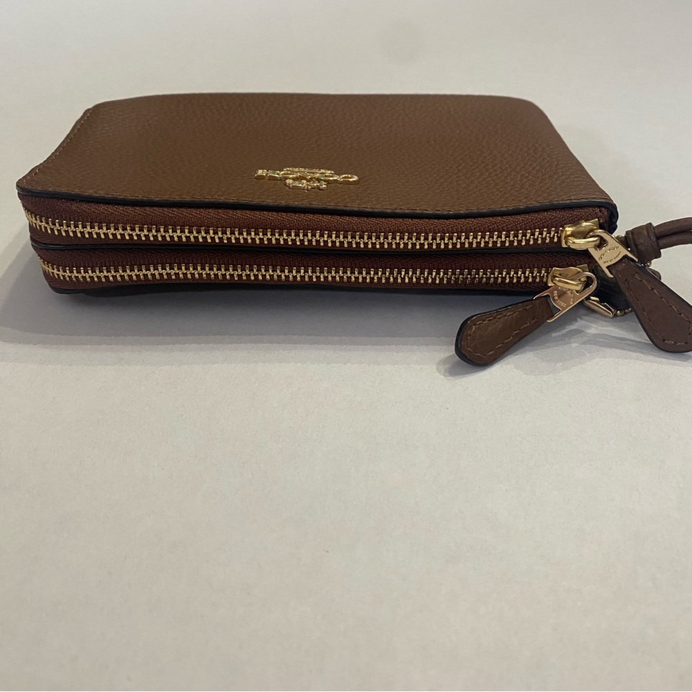 🐎COACH, Double Corner Zip Wristlet In Brown Pebbled Leather, F87590 - Picture 6 of 8